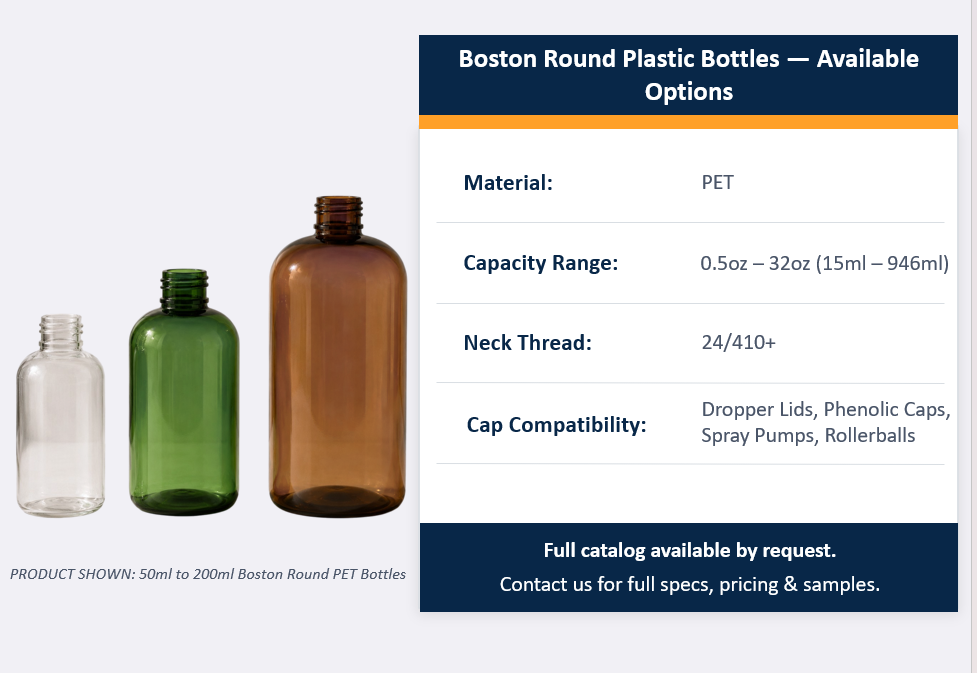 Boston Round Plastic Bottles