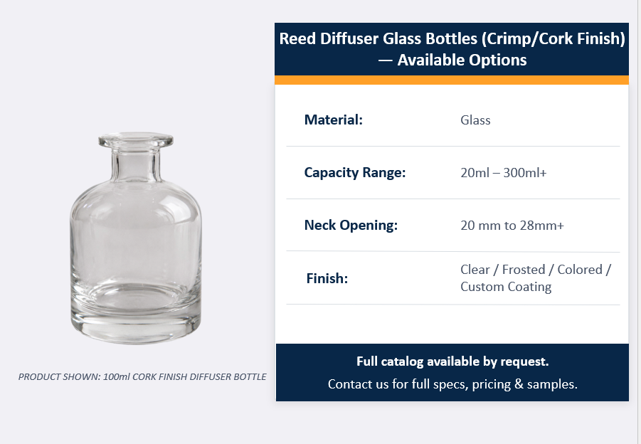 Reed Diffuser Glass Bottles (Crimp/Cork Finish)